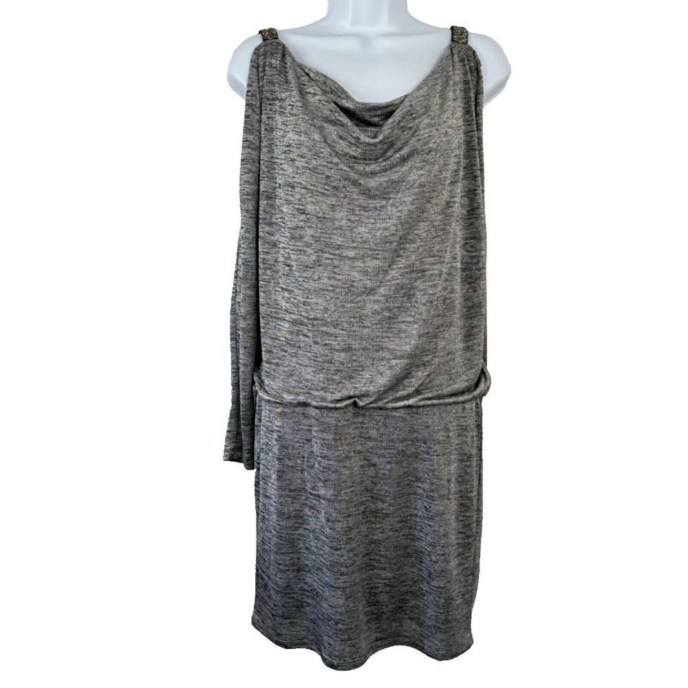 White House Black Market Heathered Grey Cold Shoulder Long Sleeve Tshirt Dress X